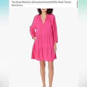 Pink Ruffle-Neck Tiered Mini Dress